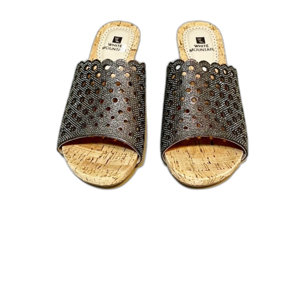 White Mountain Atlie Open Toe Cork Heel Wedge Metallic Brown 7M NEW WITHOUT BOX